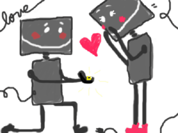 رسم كرتوني لحبيب يعرض الزواج على حبيبته