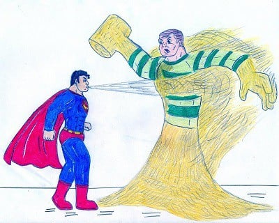 كاريكاتير سوبرمان يواجه رجل الرمل للفنان جوزيه راميرو
